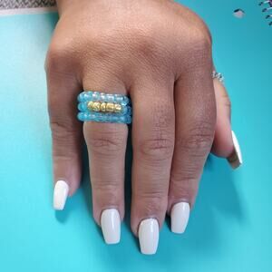 Seed Bead Flexible Ring Set Ocean Gold